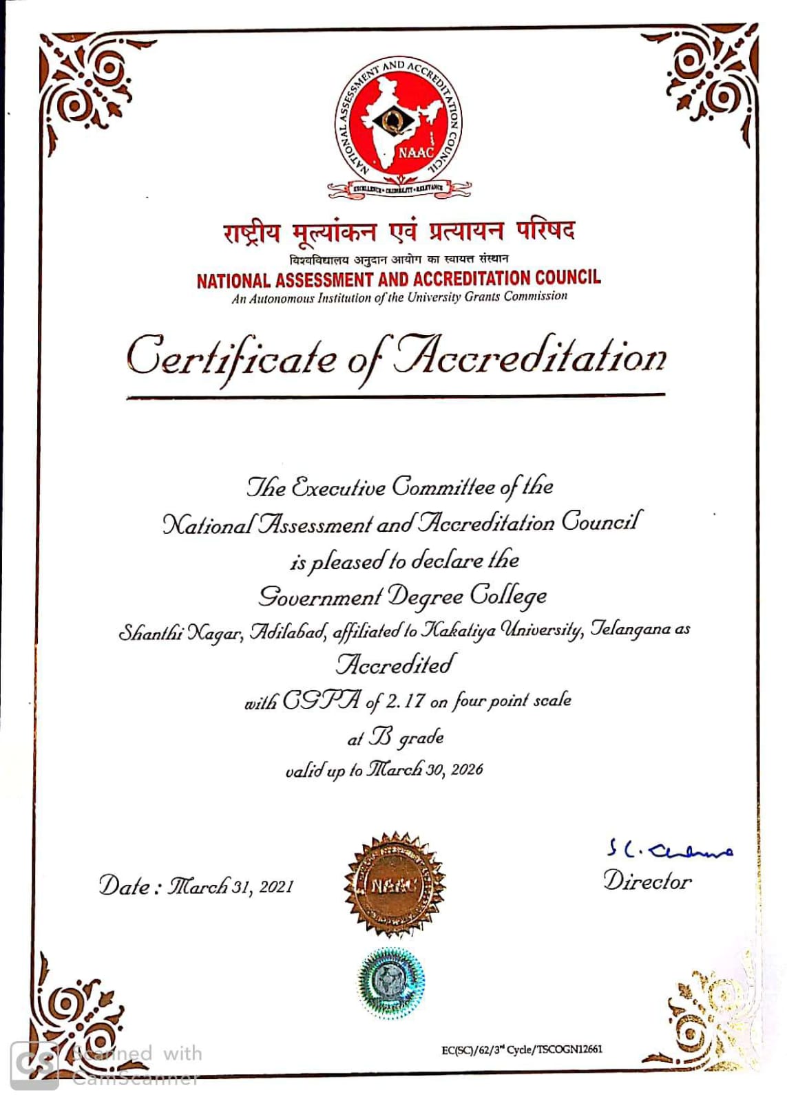 NAAC 3rd cycle certificate